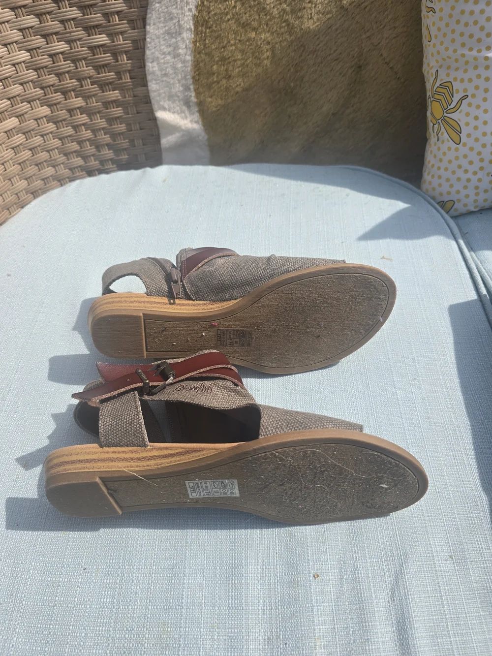 Blowfish Olive Canvas Slingback Sandals with Brown Straps